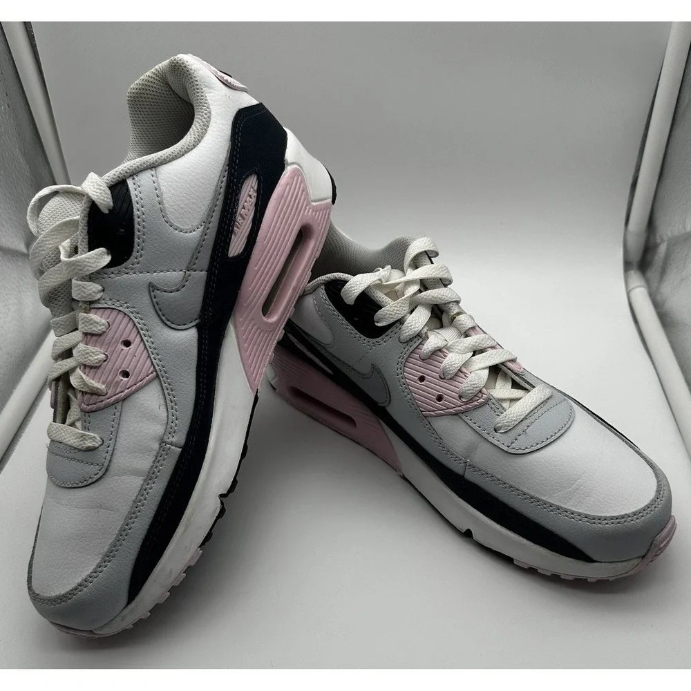 Nike Air Max 90 Shoes Girls Size 7Y White Pink Navy Sneakers HF6358-104